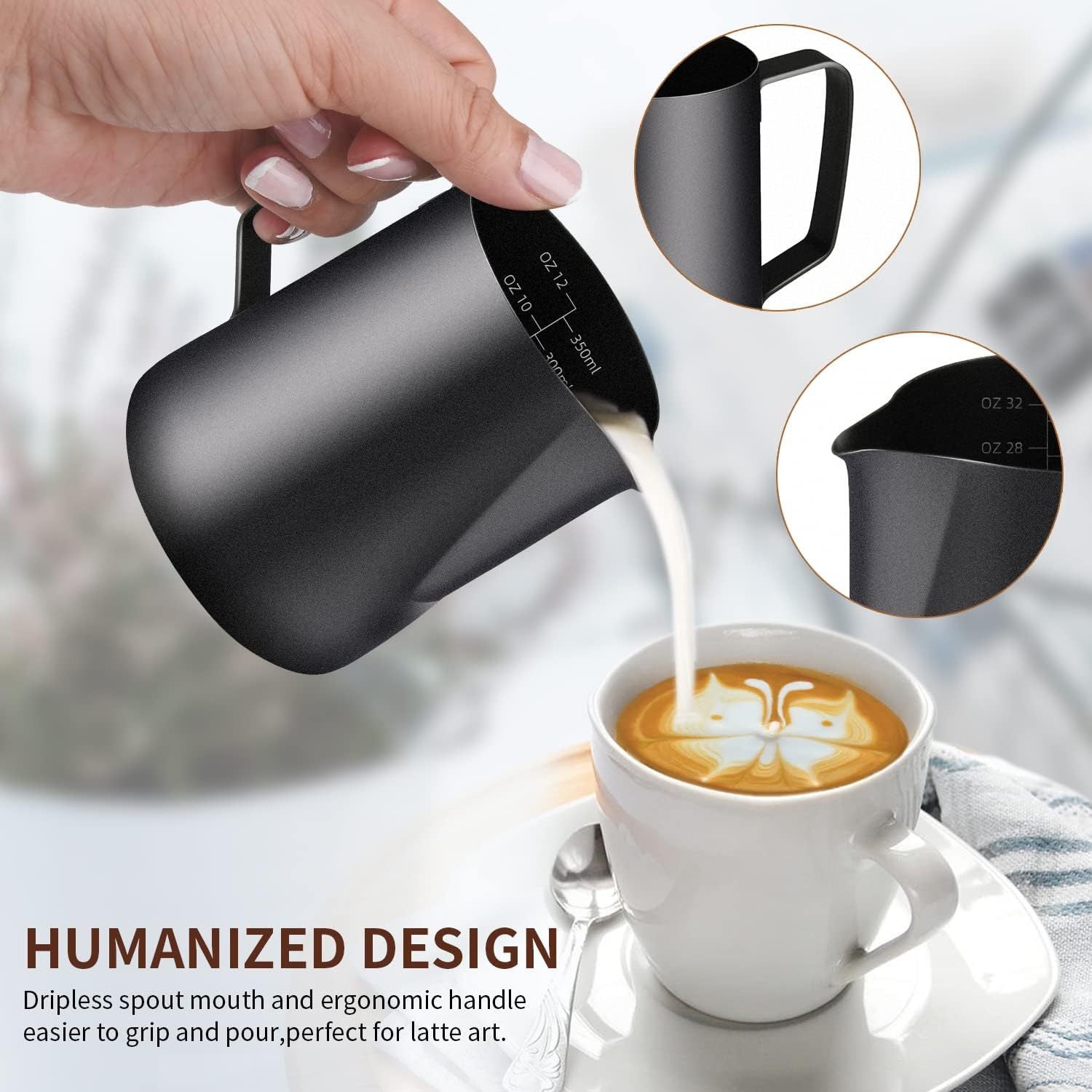 12 Oz Stainless Steel Milk Frothing Pitcher for Espresso and Latte Art