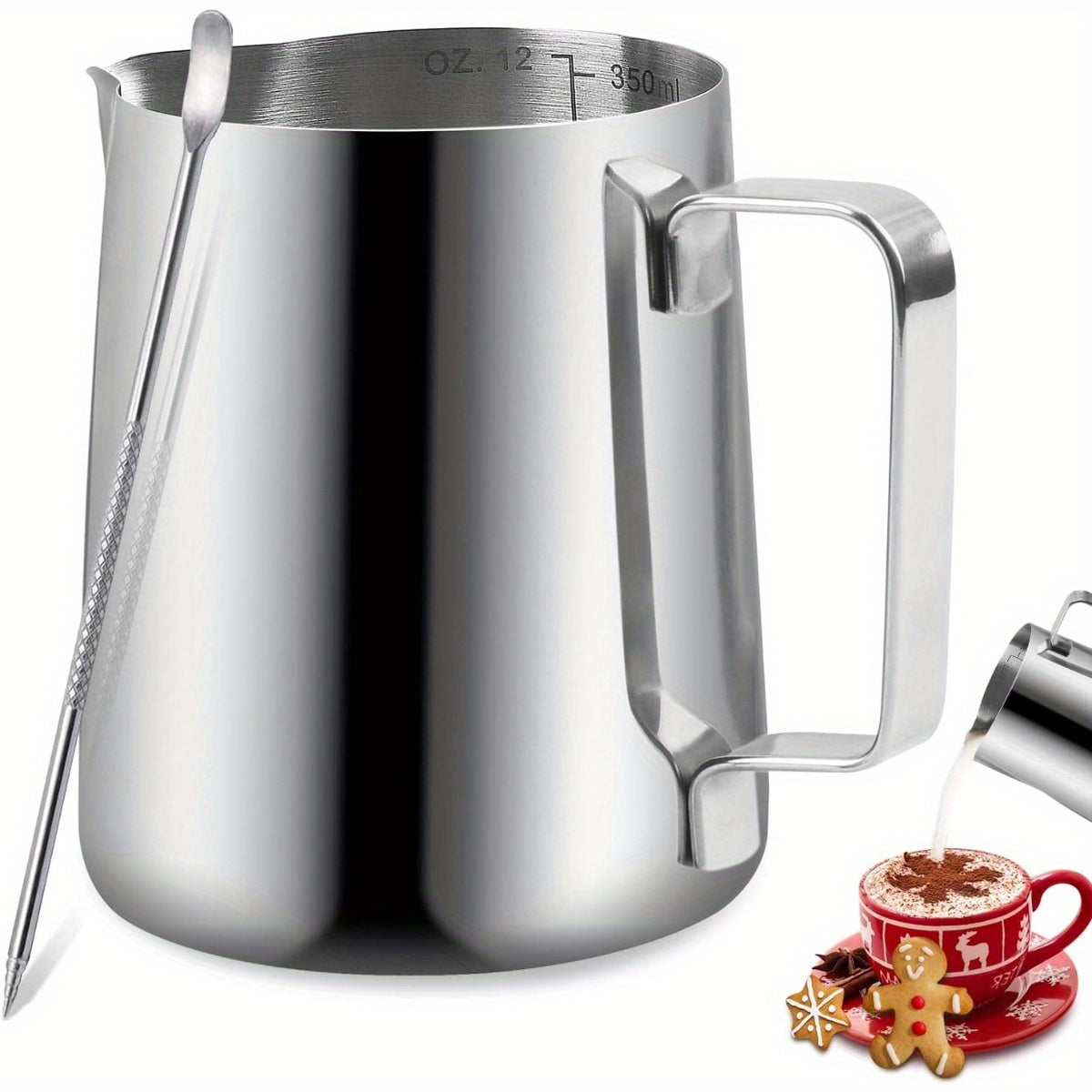 12 Oz Stainless Steel Milk Frothing Pitcher for Espresso and Latte Art