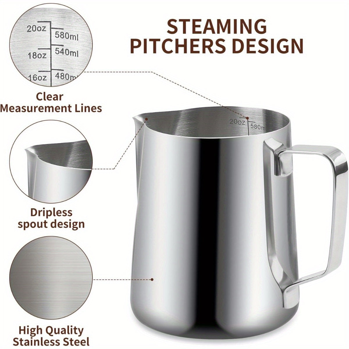 12 Oz Stainless Steel Milk Frothing Pitcher for Espresso and Latte Art