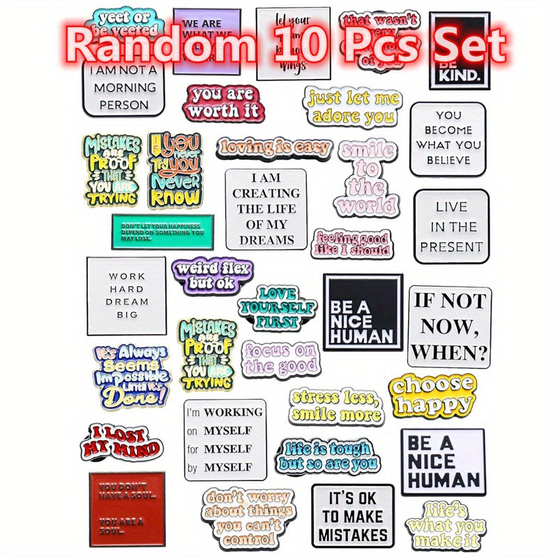 Set of Motivational Enamel Pins for Backpacks and Clothing, Durable Alloy, 10 20 or 30 Pieces