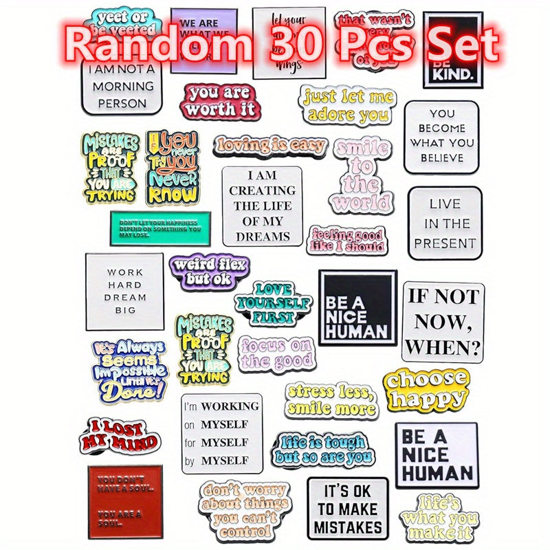 Set of Motivational Enamel Pins for Backpacks and Clothing, Durable Alloy, 10 20 or 30 Pieces