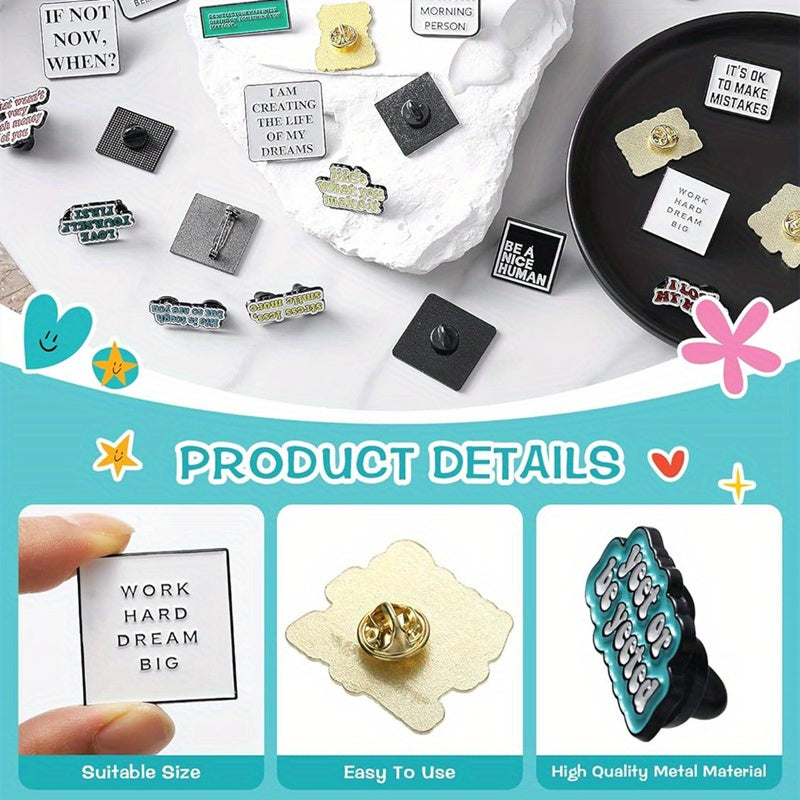 Set of Motivational Enamel Pins for Backpacks and Clothing, Durable Alloy, 10 20 or 30 Pieces