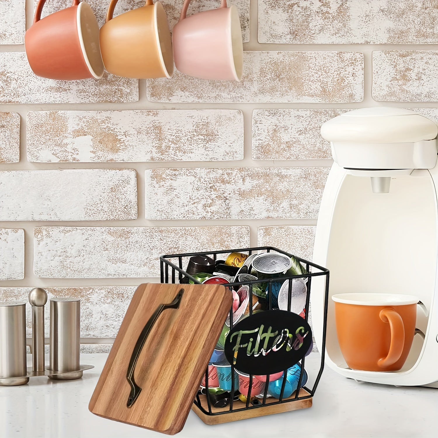 Rustic Wooden Coffee Filter Holder with Lid Acacia Square Dispenser Storage