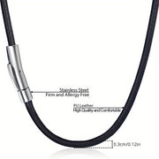 Men's Waterproof Woven Leather Necklace with Snap Closure and Various Widths