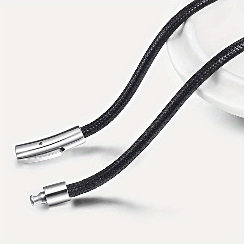 Men's Waterproof Woven Leather Necklace with Snap Closure and Various Widths