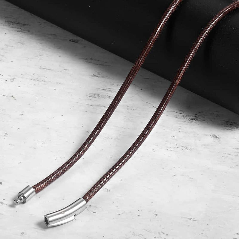 Men's Waterproof Woven Leather Necklace with Snap Closure and Various Widths