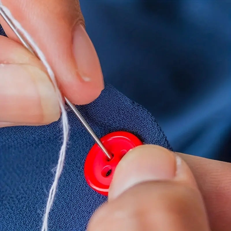 Self-Threading Hand Sewing Needles Set with Assorted Sizes and Side Opening in Wooden Storage Tube