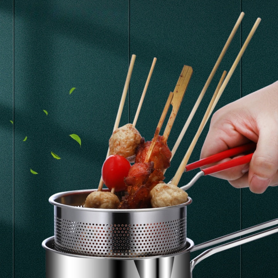 Stainless Steel Deep Fryer Pot with Strainer 304 Mini Oil-Saving Frying Pan for Home Use