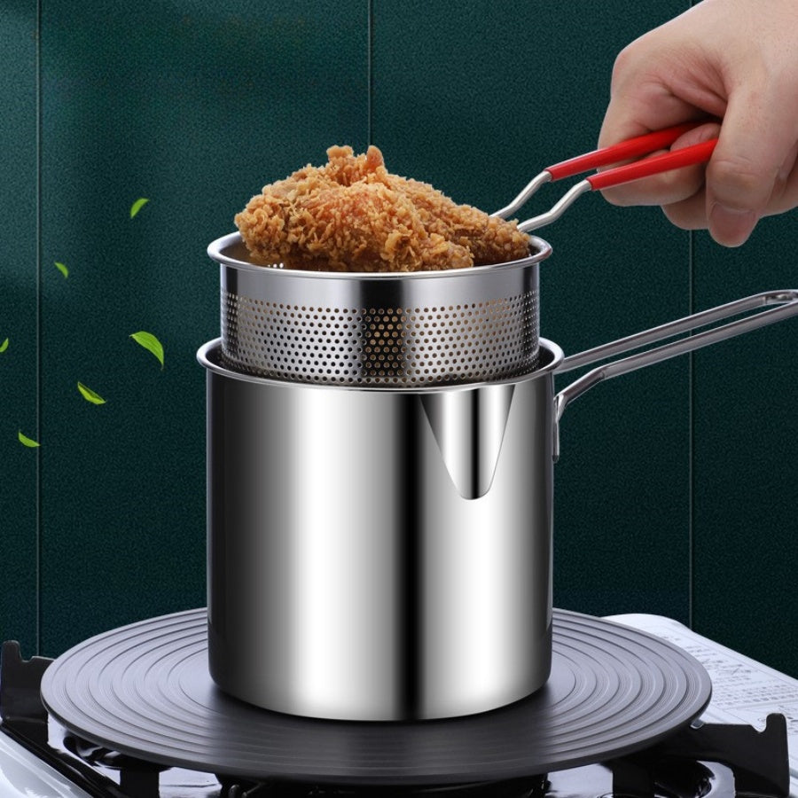 Stainless Steel Deep Fryer Pot with Strainer 304 Mini Oil-Saving Frying Pan for Home Use