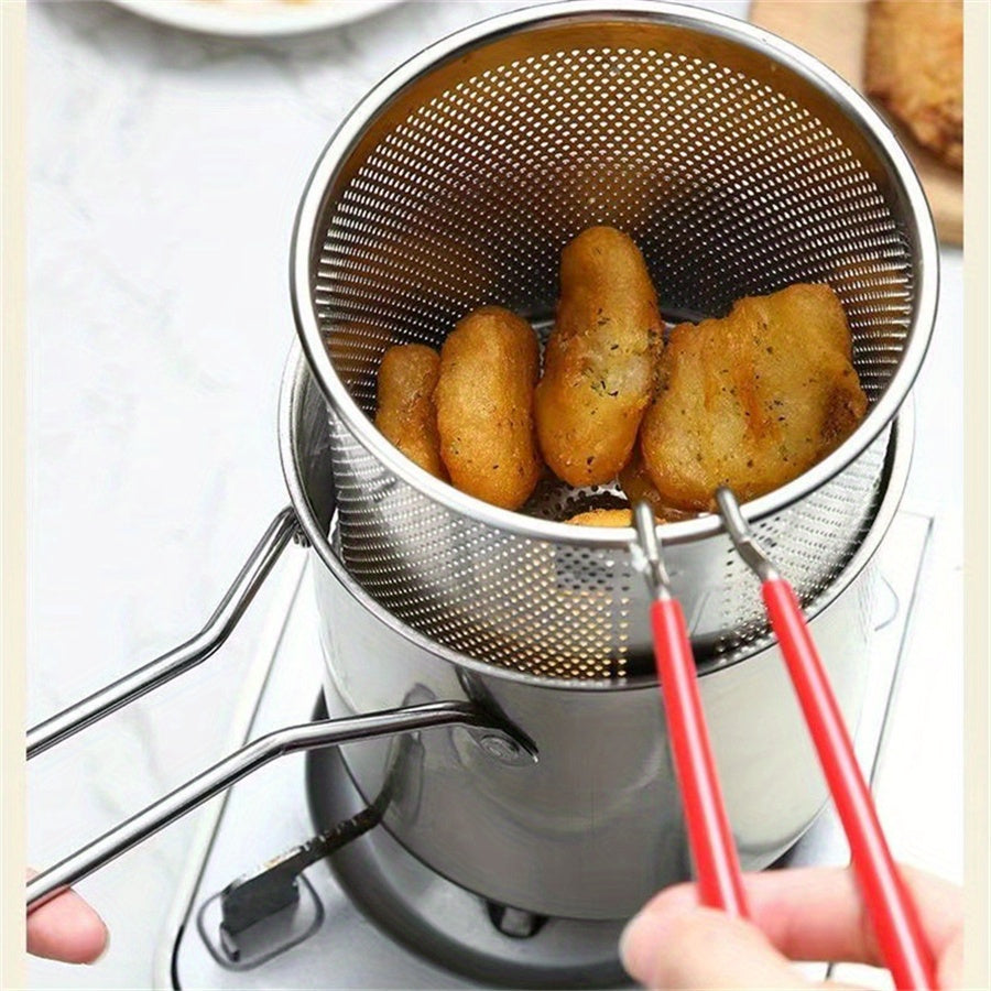 Stainless Steel Deep Fryer Pot with Strainer 304 Mini Oil-Saving Frying Pan for Home Use
