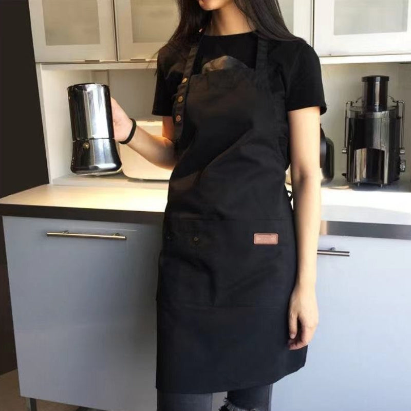 Brown and Black Polyester Apron with Pockets for Cooking Baking and BBQ