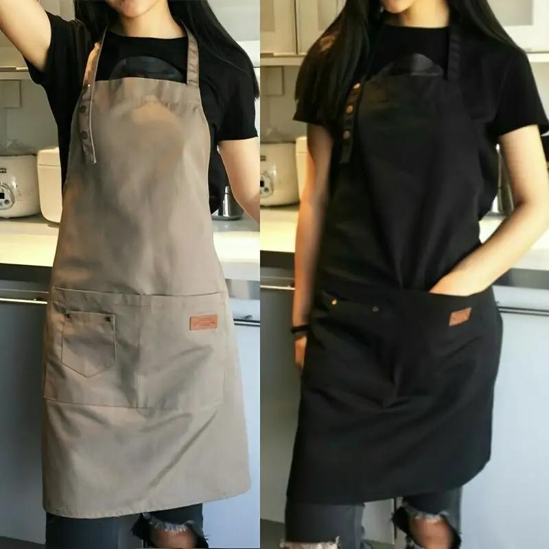 Brown and Black Polyester Apron with Pockets for Cooking Baking and BBQ