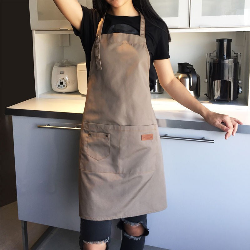 Brown and Black Polyester Apron with Pockets for Cooking Baking and BBQ