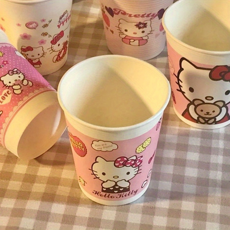 Set of 50 Pink Cartoon Pattern Paper Cups for Parties Picnics Camping and Home Use