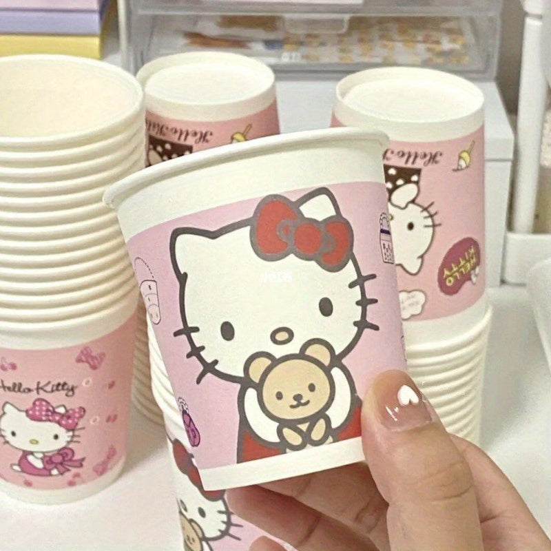 Set of 50 Pink Cartoon Pattern Paper Cups for Parties Picnics Camping and Home Use
