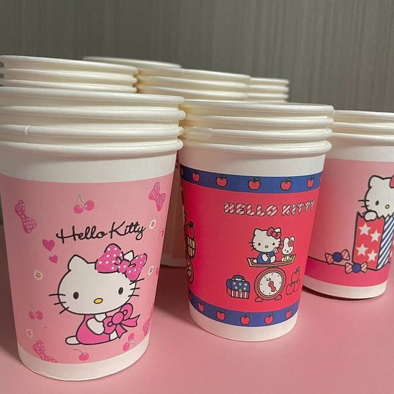 Set of 50 Pink Cartoon Pattern Paper Cups for Parties Picnics Camping and Home Use