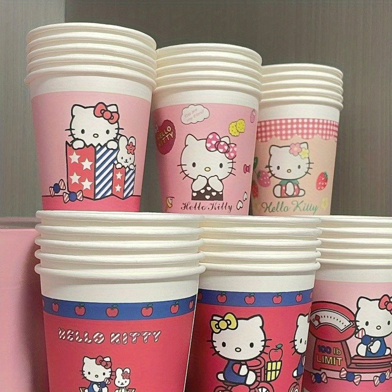 Set of 50 Pink Cartoon Pattern Paper Cups for Parties Picnics Camping and Home Use