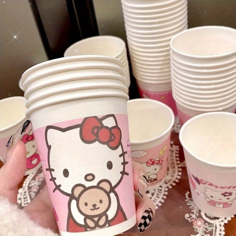 Set of 50 Pink Cartoon Pattern Paper Cups for Parties Picnics Camping and Home Use
