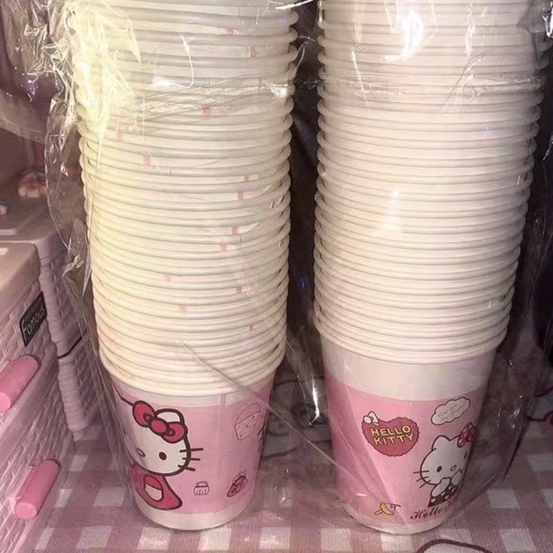 Set of 50 Pink Cartoon Pattern Paper Cups for Parties Picnics Camping and Home Use