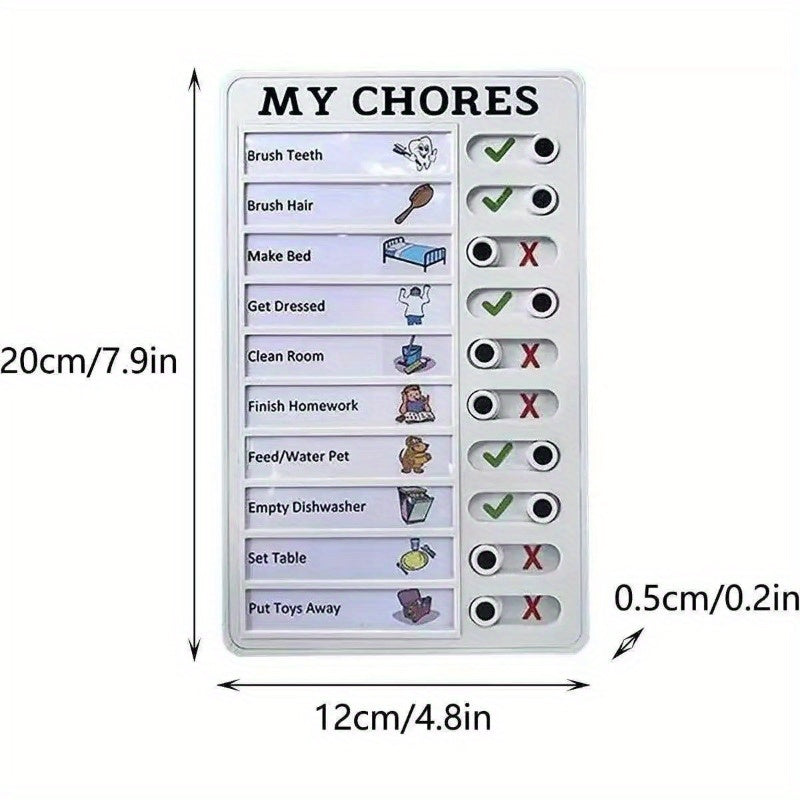 Reusable Plastic Chore Chart with Sliding Tabs for Daily Tasks and Visual Self-Discipline Checklist