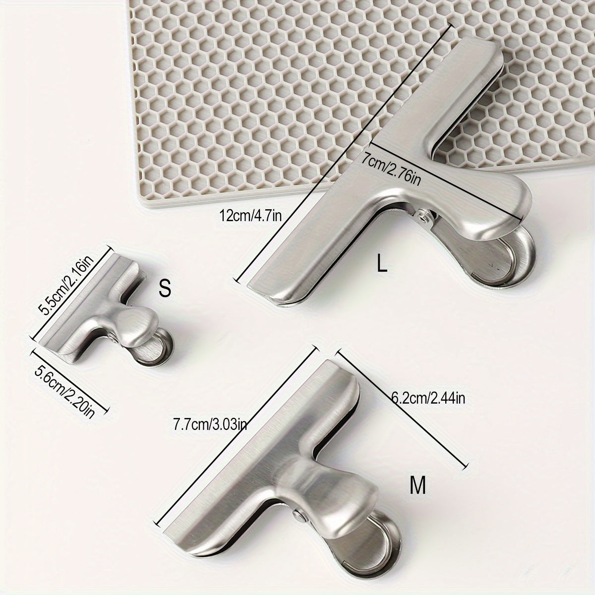 3 ta zanglamas po'latdan yasalgan oziq-ovqat muhrlash kliplari to'plami, ko'p maqsadli T-shaklidagi oshxona asboblari, uyda oziq-ovqatni yangi saqlash uchun snack sumkalarini muhrlash uchun ideal