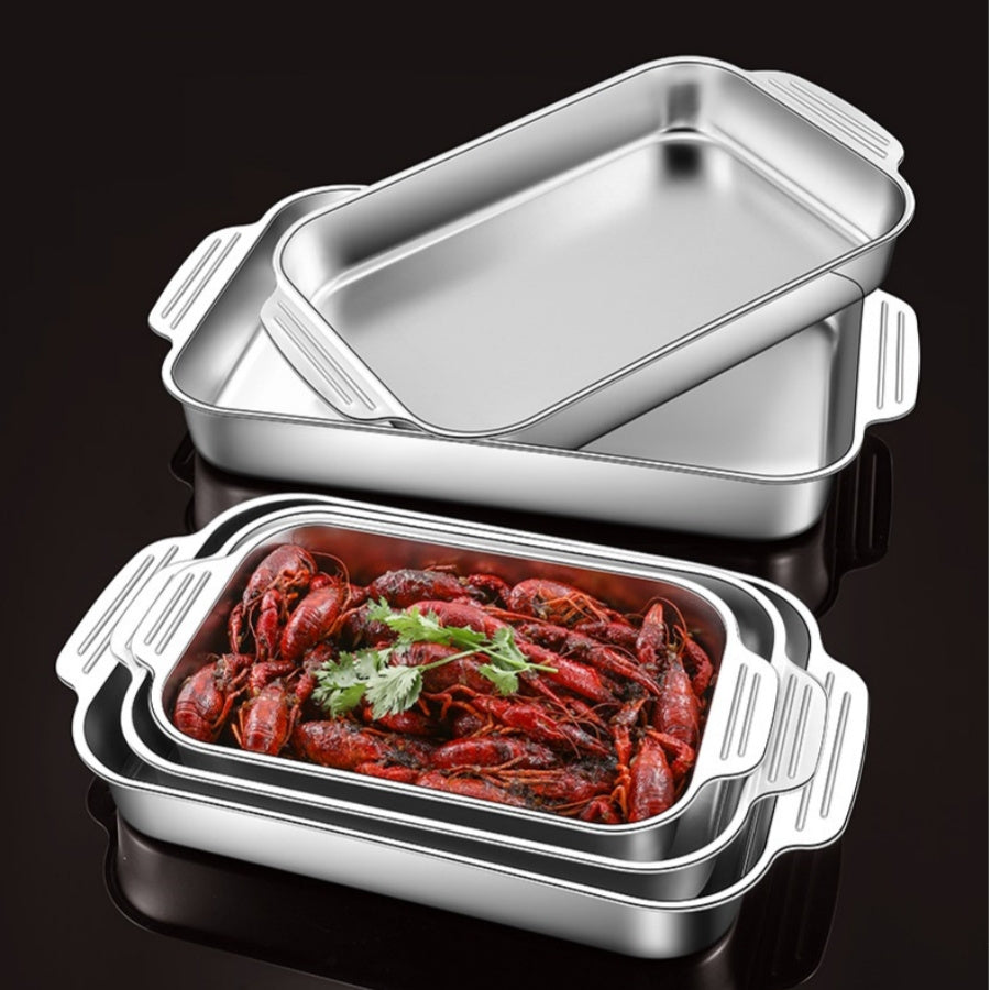 BAIJL Stainless Steel Baking Tray & Broiler Pan: Induksiyaga mos keladigan, teng pishirish uchun chuqur idish dizayni. Pech va gaz plitasiga mos, bardoshli va oson tozalanadigan. Grill qilish uchun zarur bo'lgan mahsulotlar, chiroyli dizaynda