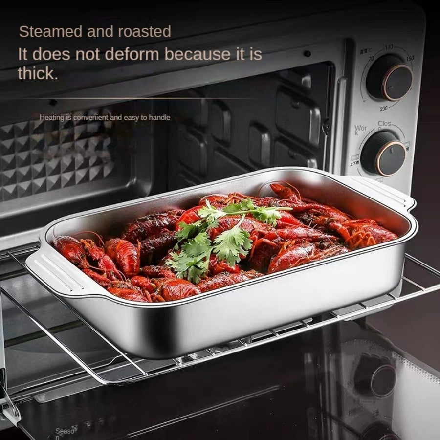 BAIJL Stainless Steel Baking Tray & Broiler Pan: Induksiyaga mos keladigan, teng pishirish uchun chuqur idish dizayni. Pech va gaz plitasiga mos, bardoshli va oson tozalanadigan. Grill qilish uchun zarur bo'lgan mahsulotlar, chiroyli dizaynda