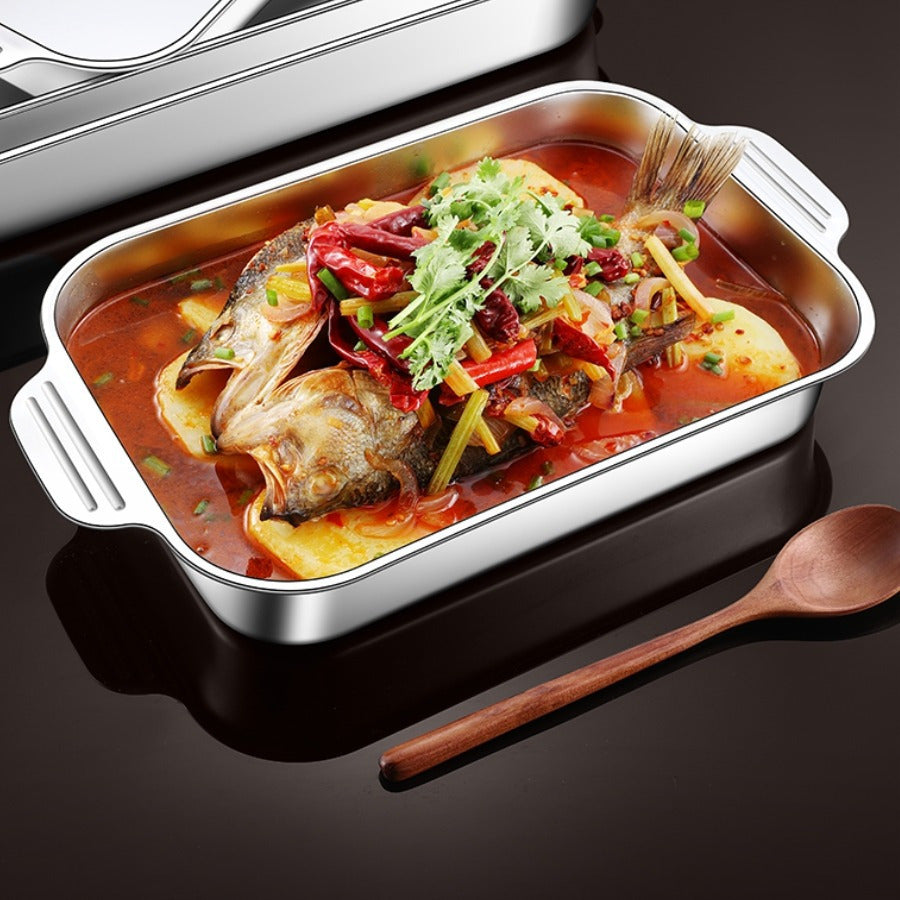 BAIJL Stainless Steel Baking Tray & Broiler Pan: Induksiyaga mos keladigan, teng pishirish uchun chuqur idish dizayni. Pech va gaz plitasiga mos, bardoshli va oson tozalanadigan. Grill qilish uchun zarur bo'lgan mahsulotlar, chiroyli dizaynda