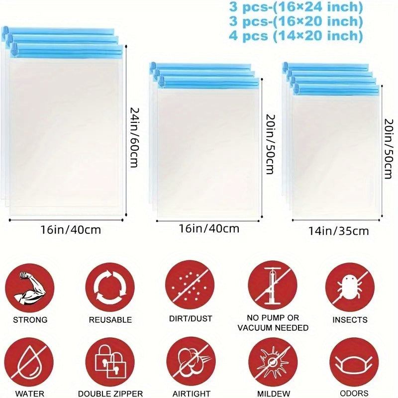 Set of 10 Vacuum Storage Bags for Travel Clothes Bedding Duvets Quilts