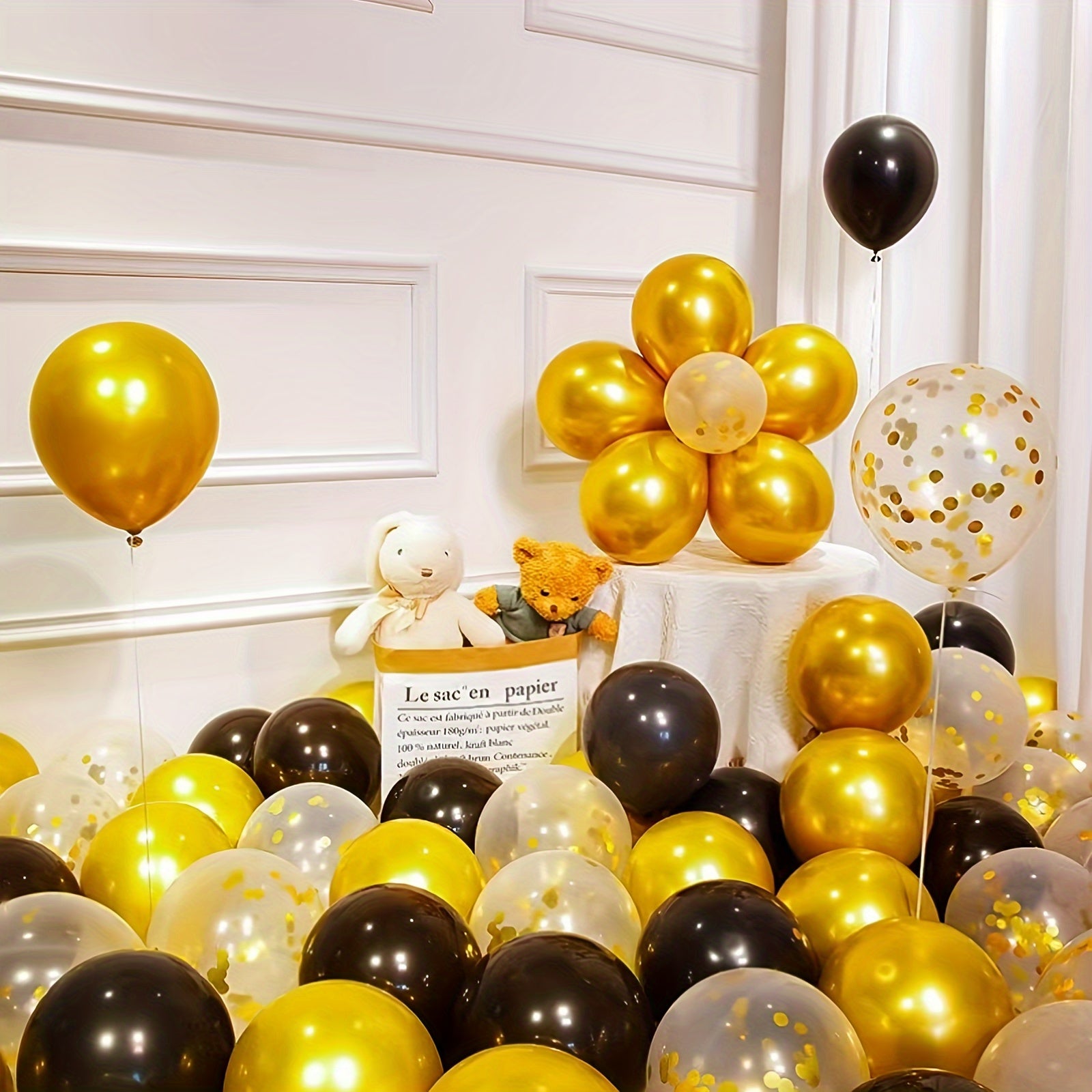 40 Pieces Black and Gold Latex Balloons with Sequins for Weddings Birthdays and Events