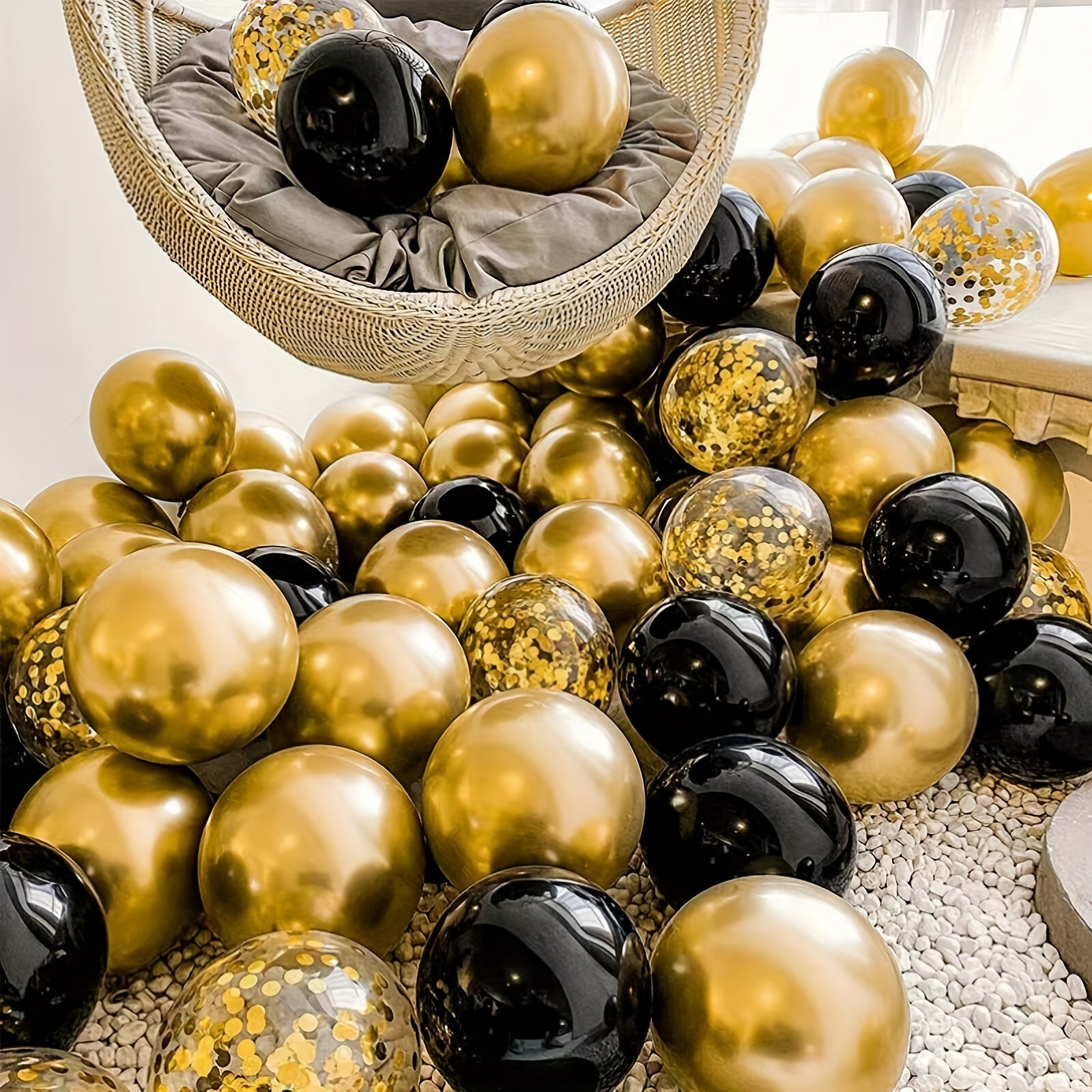 40 Pieces Black and Gold Latex Balloons with Sequins for Weddings Birthdays and Events