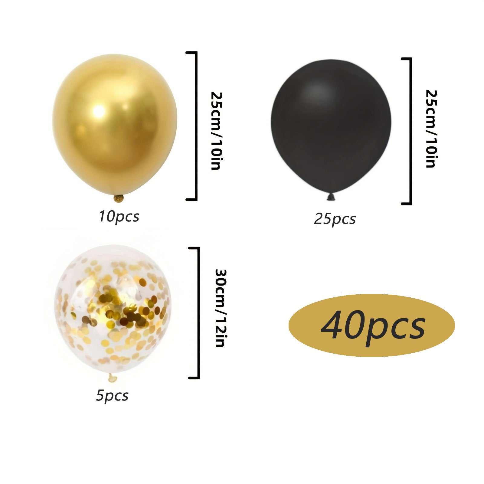 40 Pieces Black and Gold Latex Balloons with Sequins for Weddings Birthdays and Events