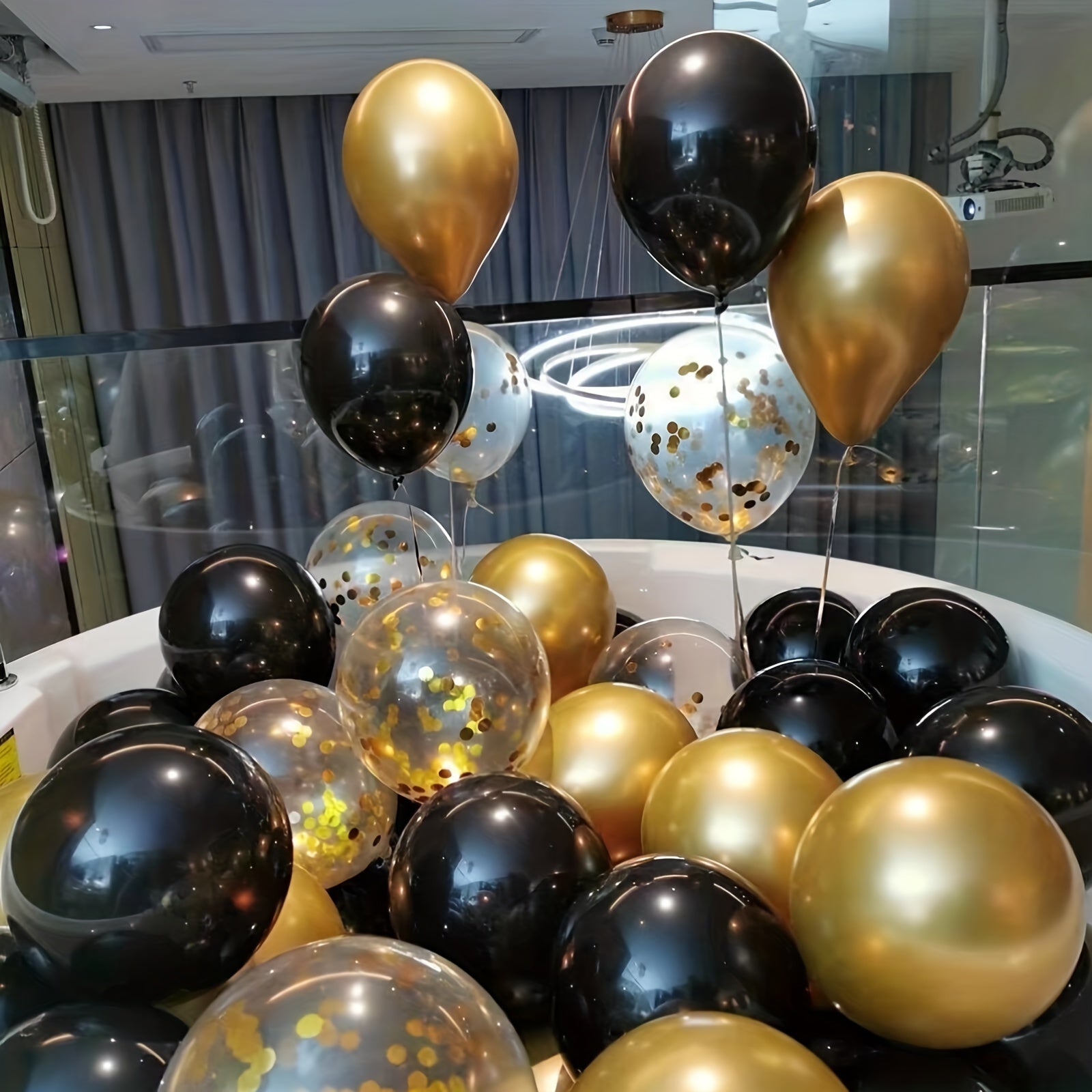 40 Pieces Black and Gold Latex Balloons with Sequins for Weddings Birthdays and Events