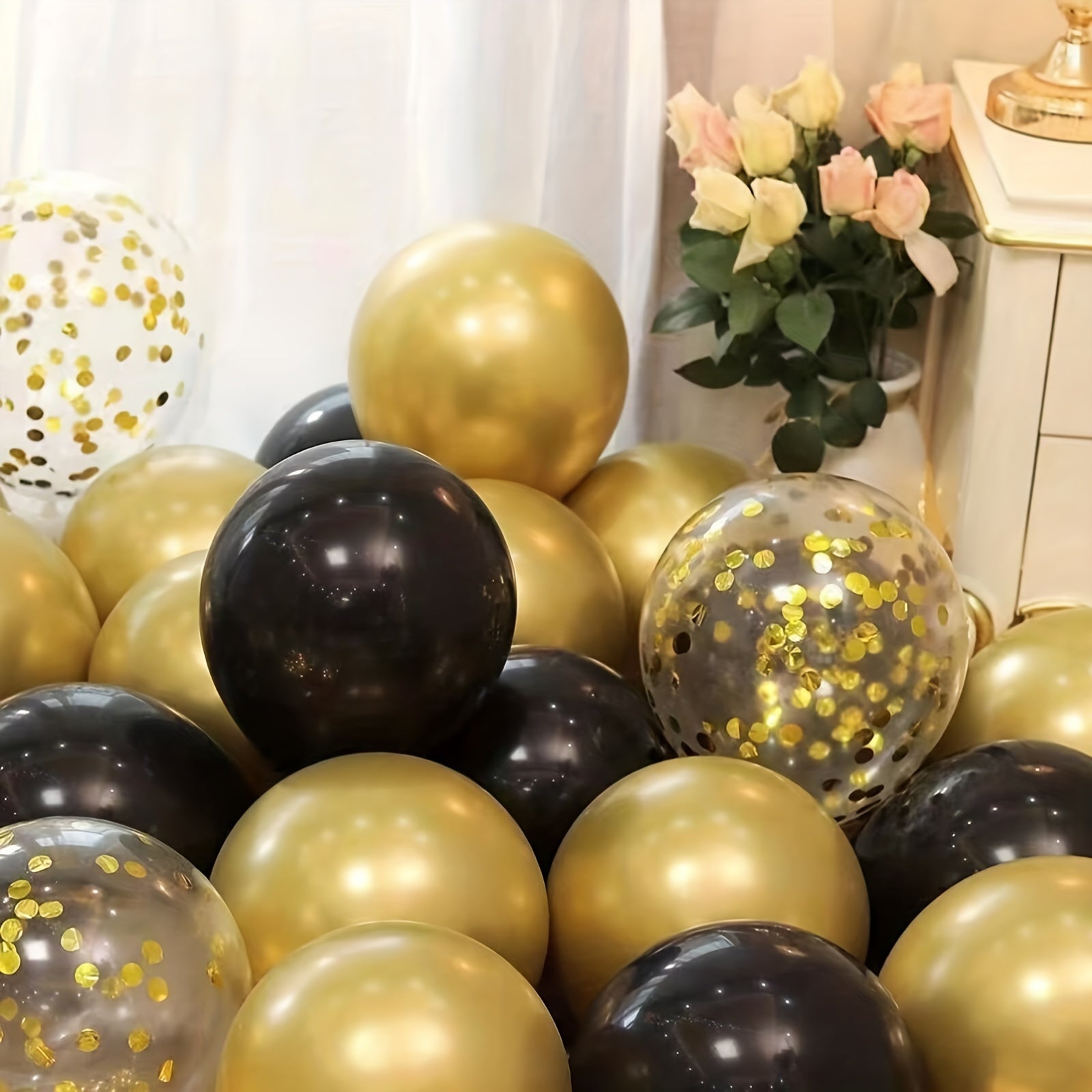 40 Pieces Black and Gold Latex Balloons with Sequins for Weddings Birthdays and Events