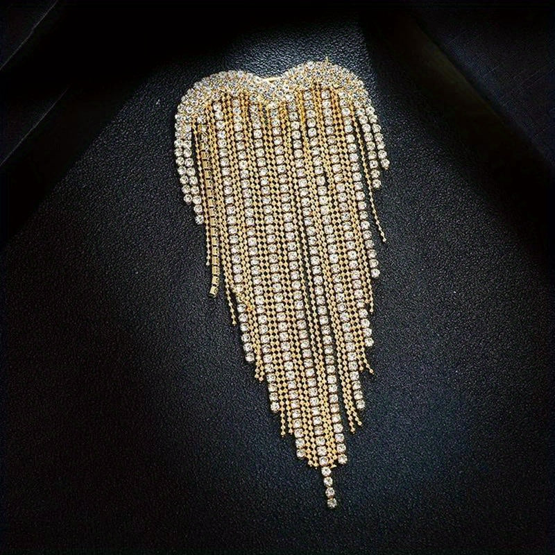 Women's Elegant Heart Design Long Tassel Crystal Dress Pins for Parties