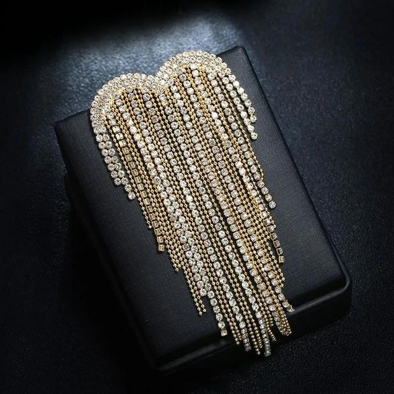 Women's Elegant Heart Design Long Tassel Crystal Dress Pins for Parties