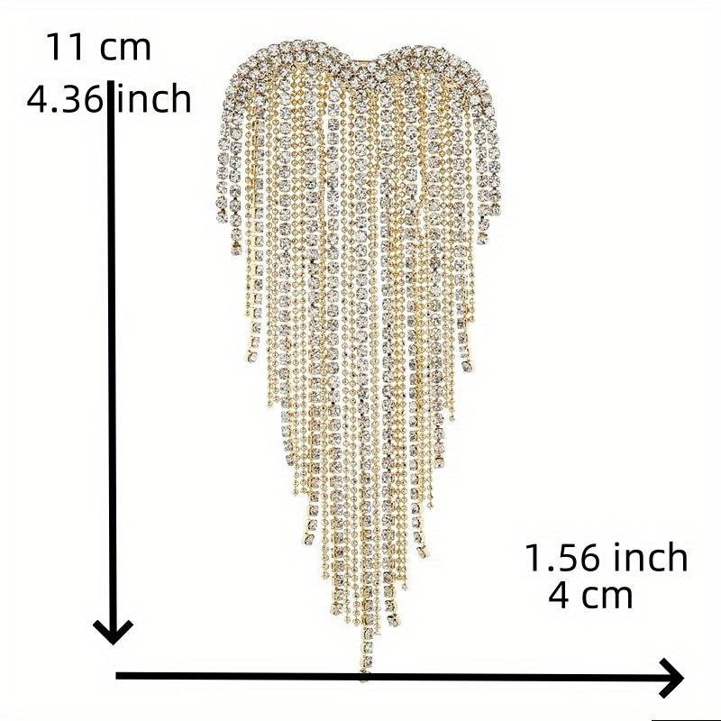 Women's Elegant Heart Design Long Tassel Crystal Dress Pins for Parties