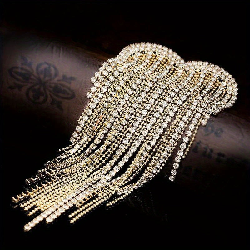 Women's Elegant Heart Design Long Tassel Crystal Dress Pins for Parties