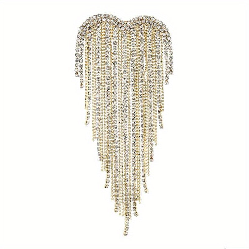 Women's Elegant Heart Design Long Tassel Crystal Dress Pins for Parties