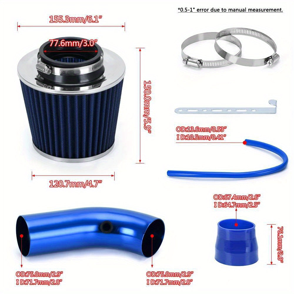 Universal Aluminum Alloy 3-Inch Car Air Intake Kit with Filter and Tube