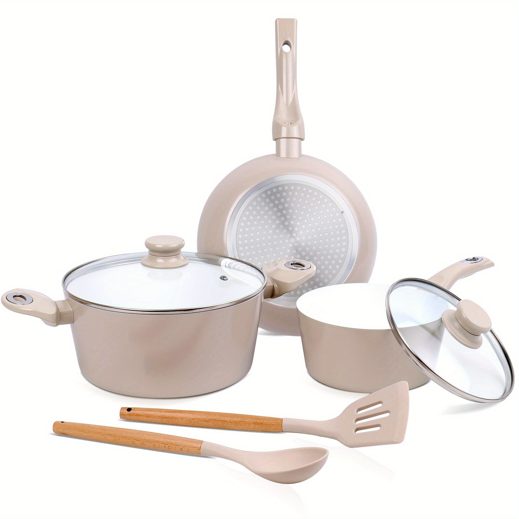 Set of 7 Non-Stick Ceramic Cookware PFOA-Free Aluminum Gas Induction