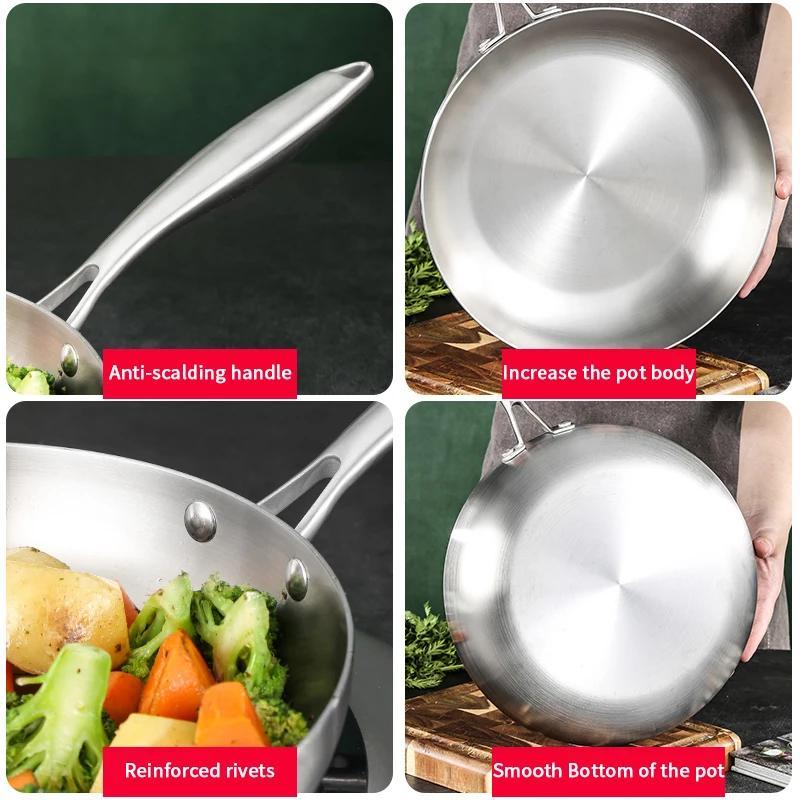 Stainless Steel Frying Pan for Cooking Steak Non-Stick Gas and Induction Compatible