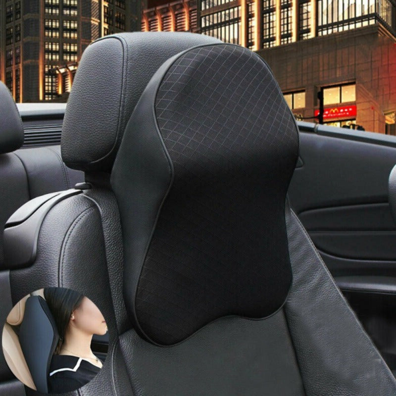 Memory Foam Car Seat Headrest Pillow Black Neck Support Removable Cover