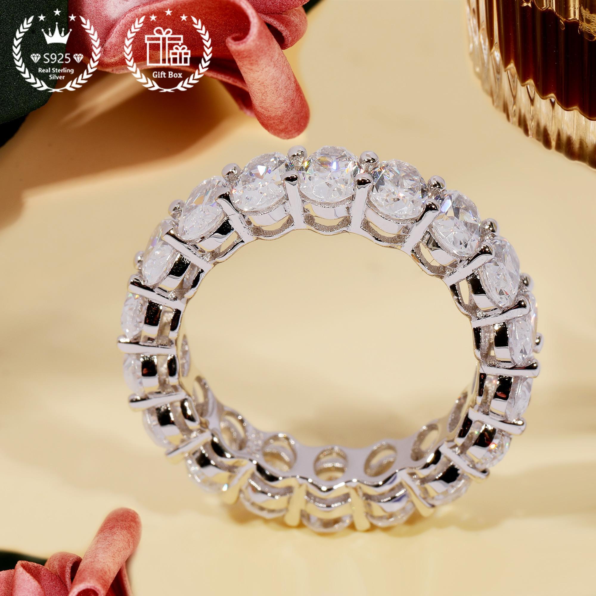 Minimalist Jewelry 1PC Cubic Zirconia Inlaid 925 Silver Band Engagement Wedding Promise Ring for Him or Her