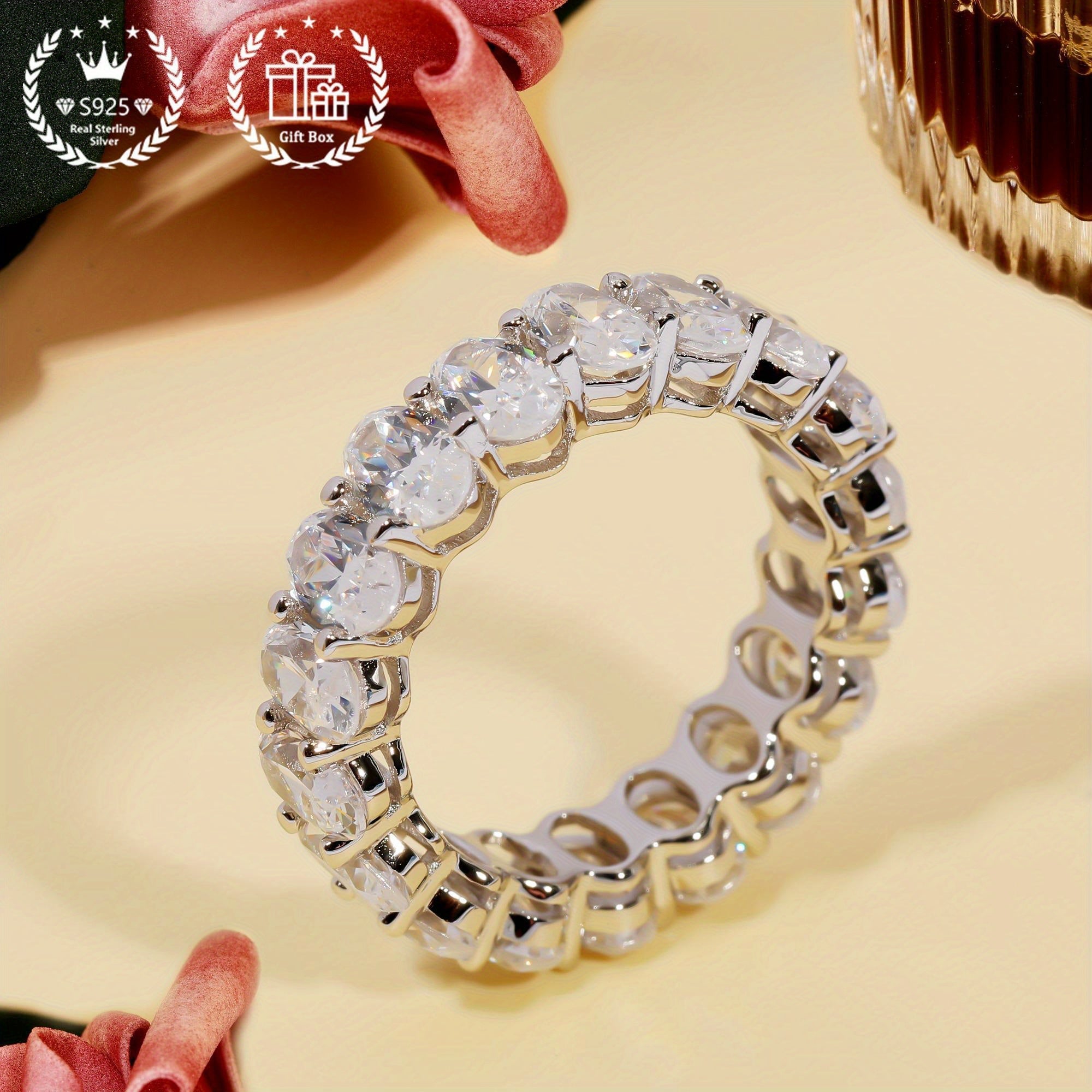 Minimalist Jewelry 1PC Cubic Zirconia Inlaid 925 Silver Band Engagement Wedding Promise Ring for Him or Her