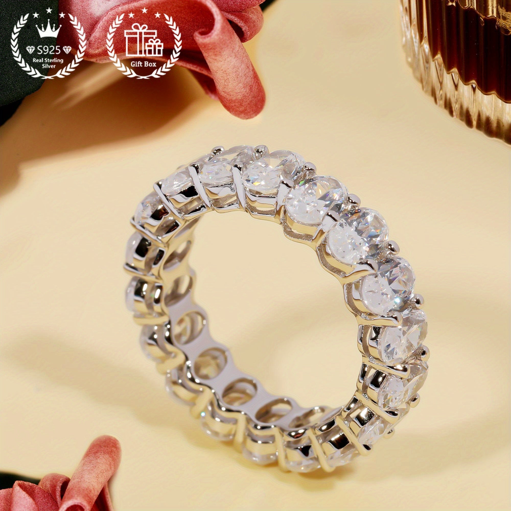 Minimalist Jewelry 1PC Cubic Zirconia Inlaid 925 Silver Band Engagement Wedding Promise Ring for Him or Her