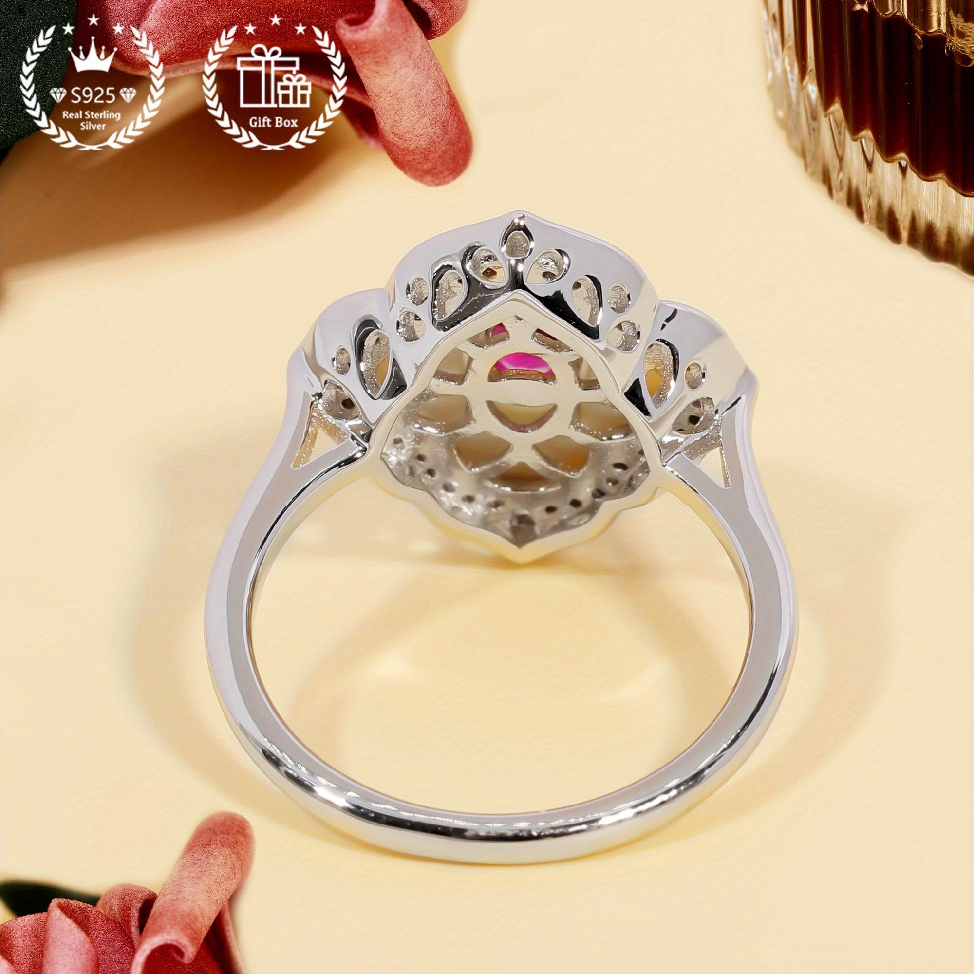 Red Gemstone Cubic Zirconia Floral Engagement Ring for Her Size 8