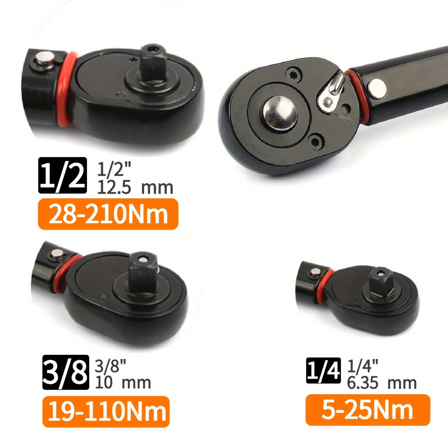 Черный торцевой ключ с усилием 3/8 дюйма 5-210 Нм, привод 1/2 дюйма, для автомобильного ремонта