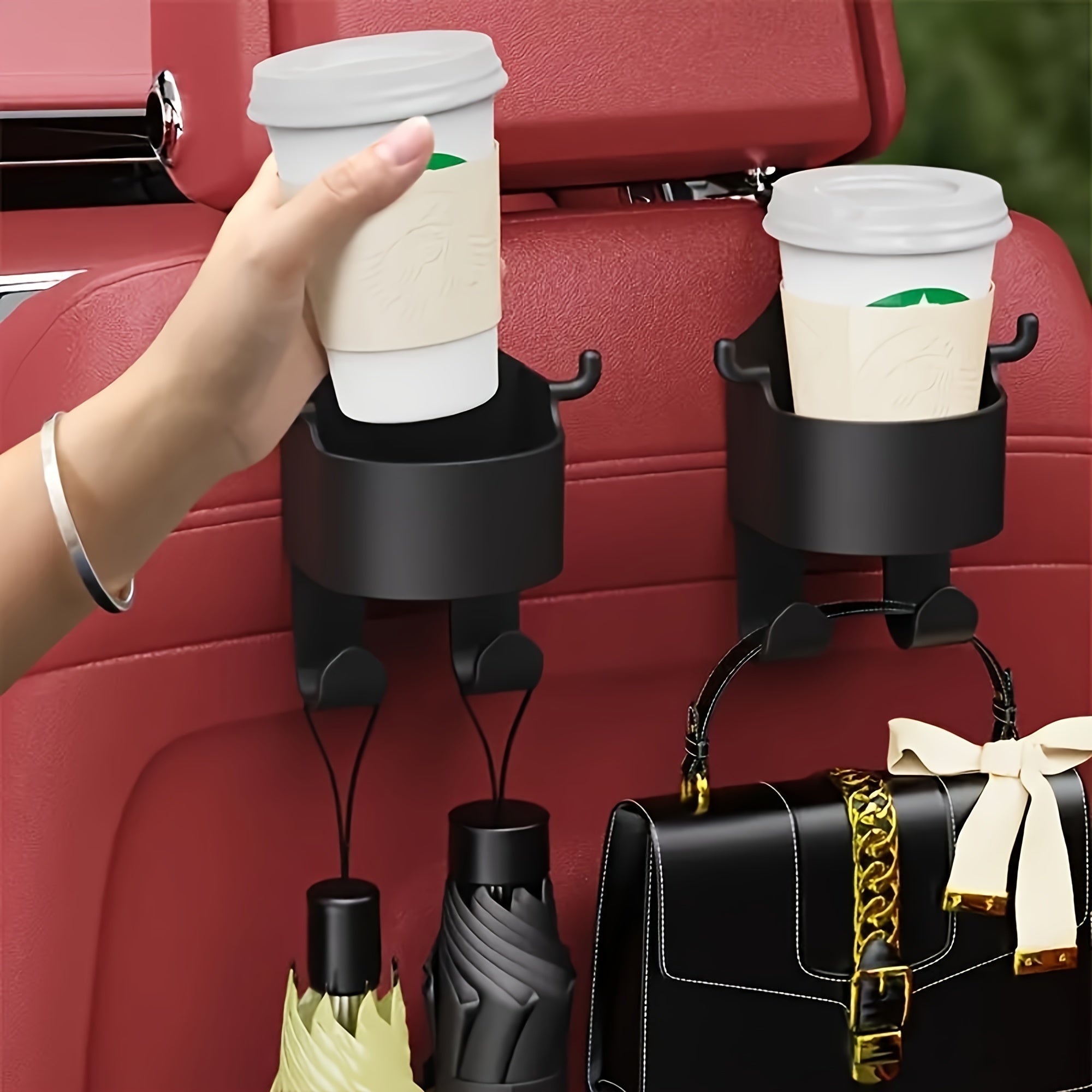Car Seat Back Water Cup Holder with Hook for Cars PVC Wall Mount 14+