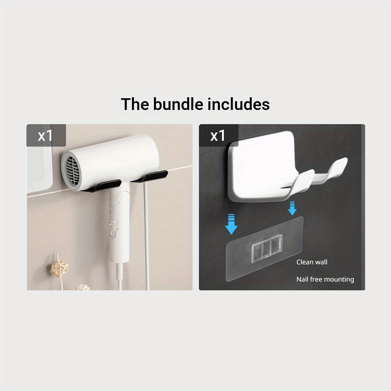 Hair Dryer Holder Wall Mount Organizer No-Drill Adhesive Bathroom Storage